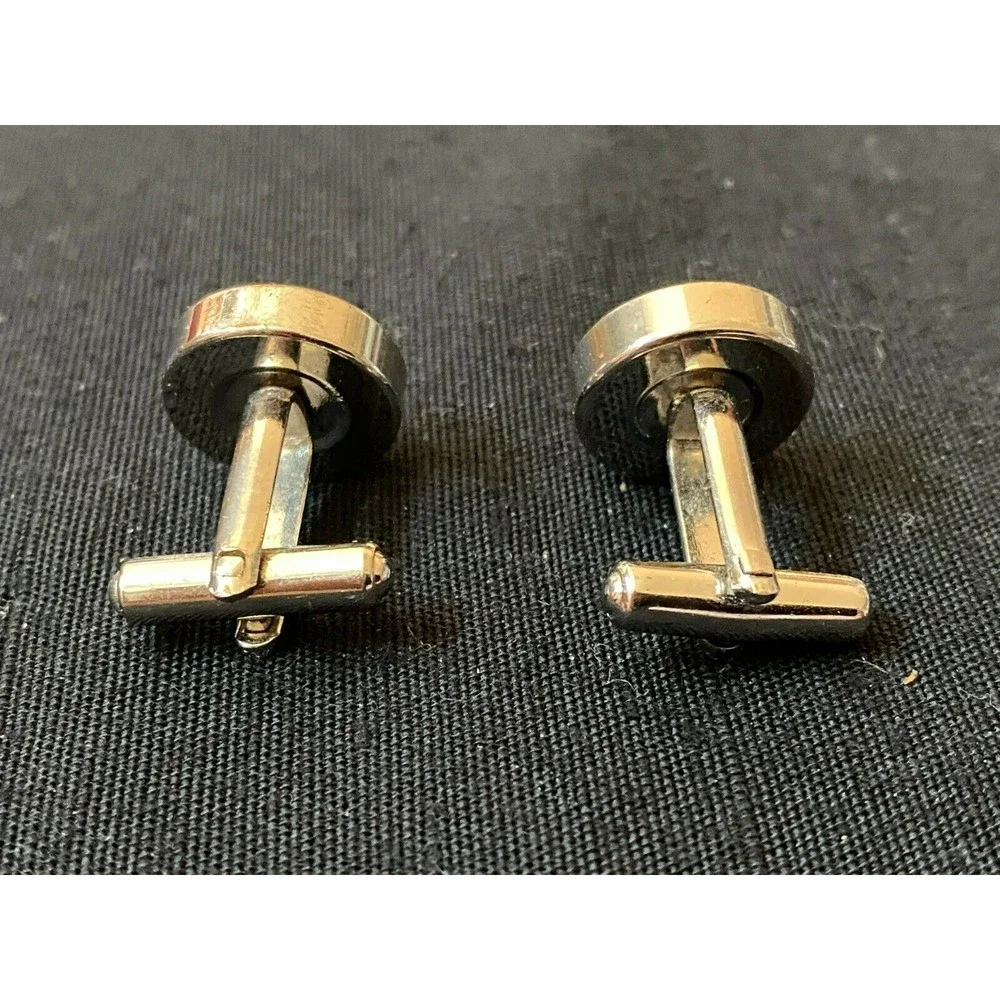 Blue Fabric Silver Tone Cufflinks